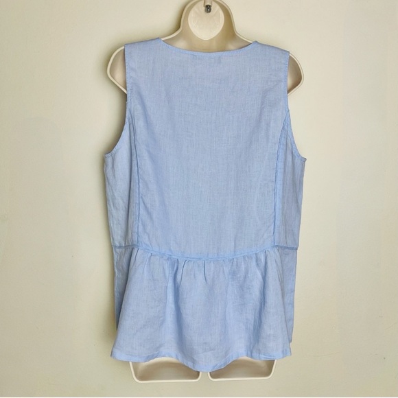 Ivanka Trump Top 100% Linen V-neck Size L Rose Gold Studded Hem Sleeveless Blue - Picture 5 of 12